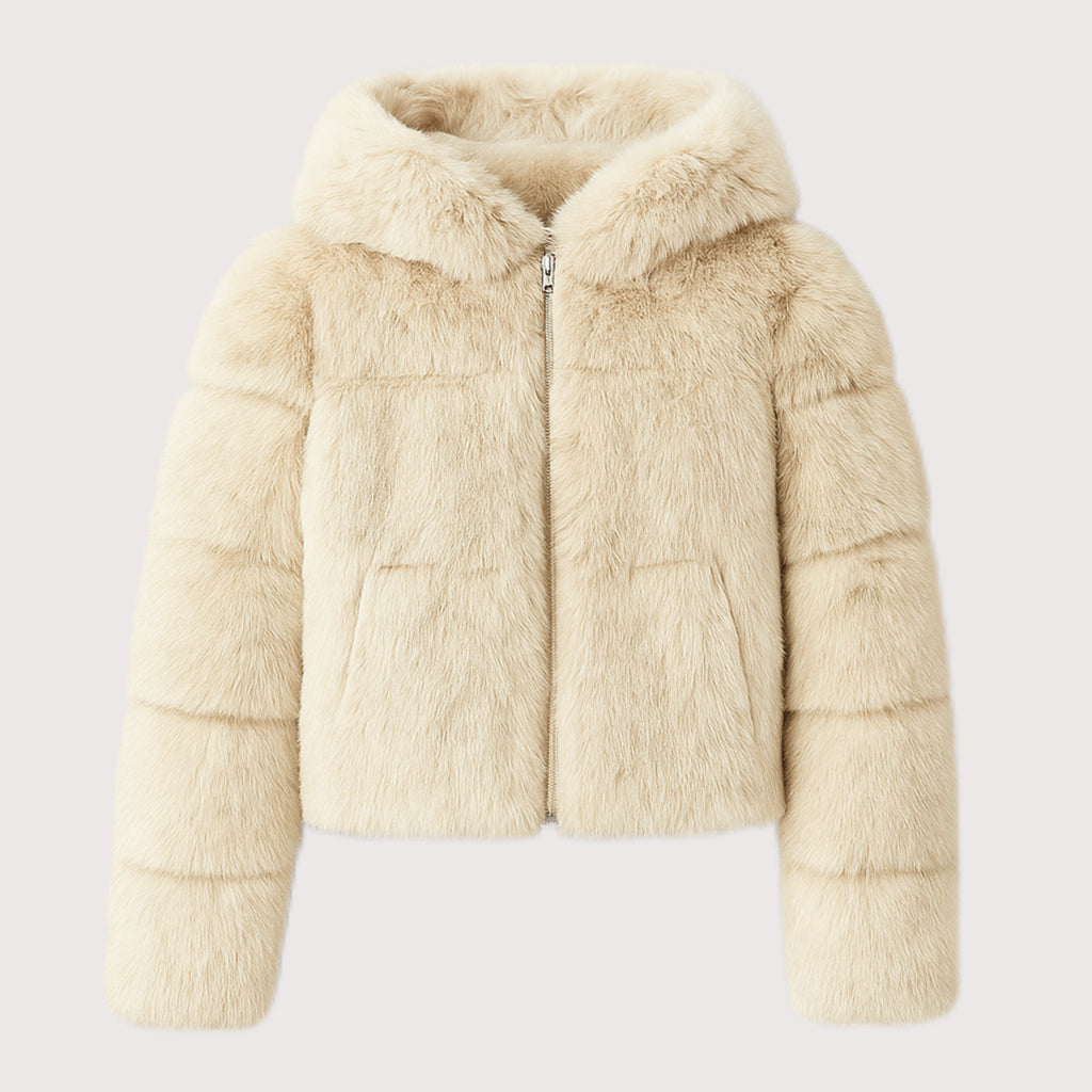 Short faux fur jacket with hood