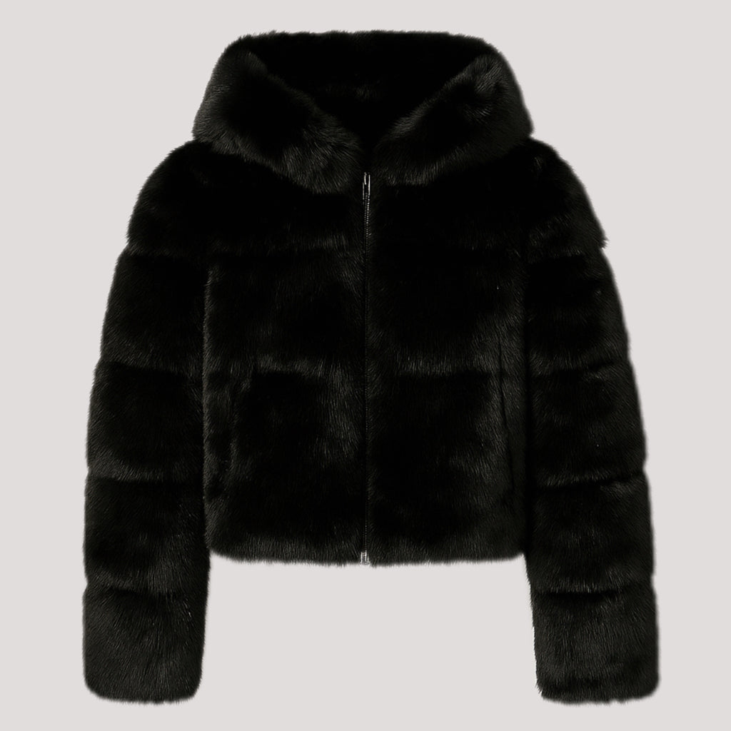 Short faux fur jacket with hood