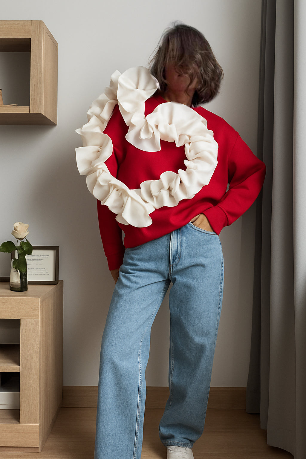 Sweatshirt with asymmetrical ruffle