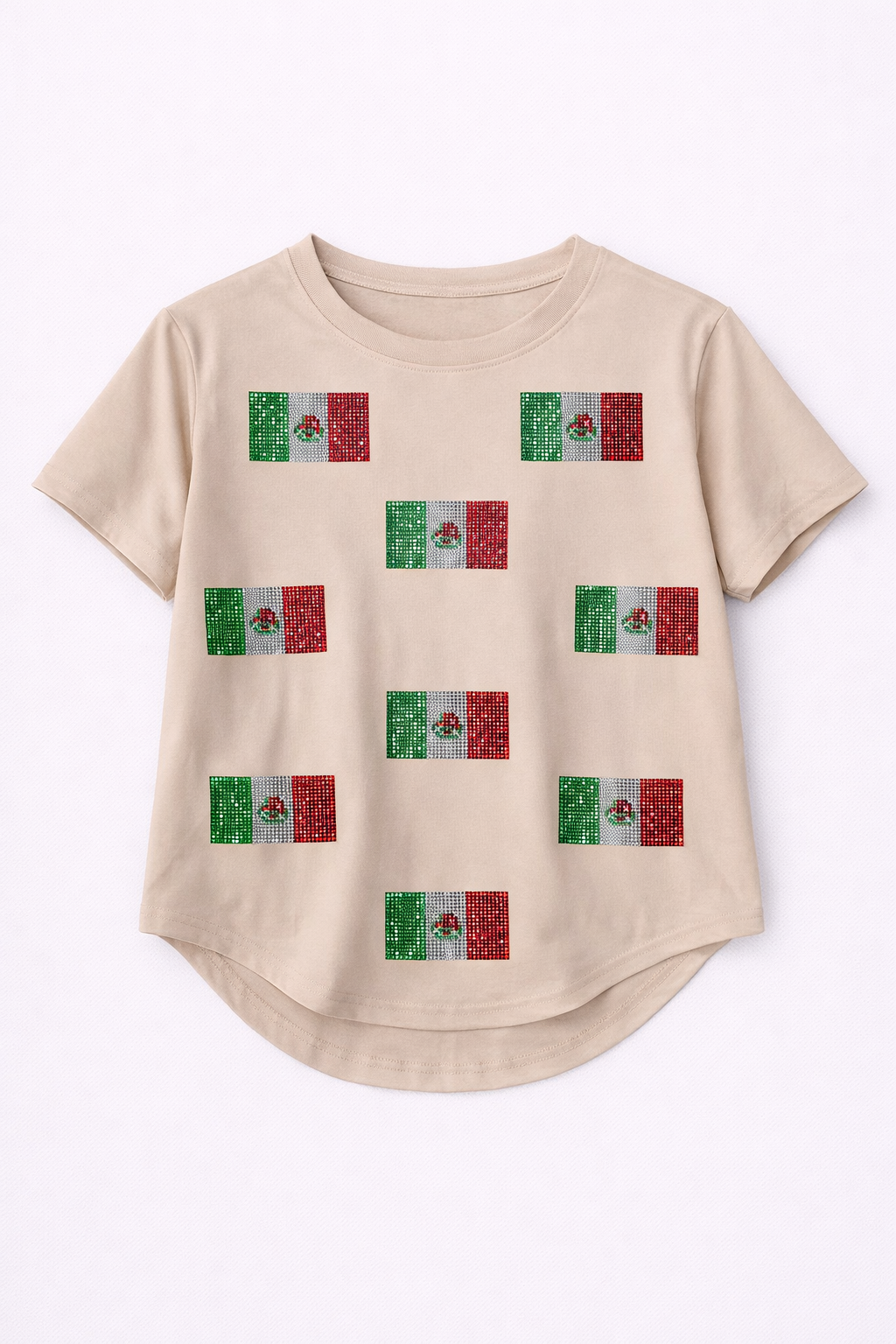 Camiseta con detalle brillo bandera México