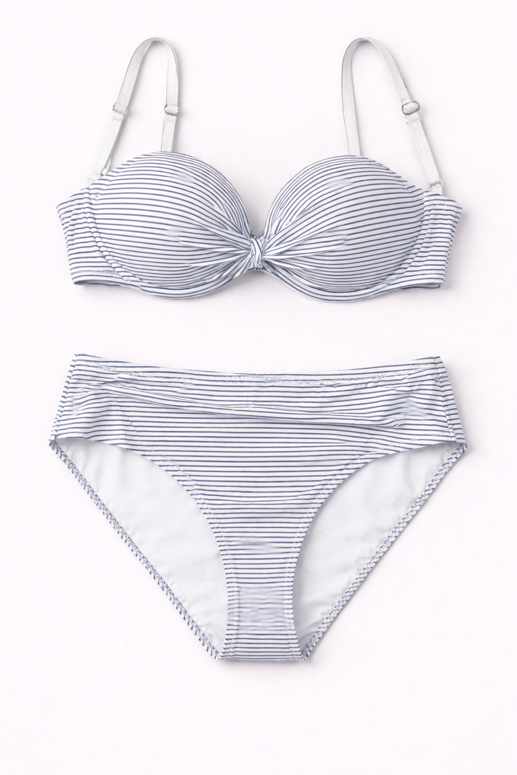 Bikini bandeau de rayas minimal con fruncido central