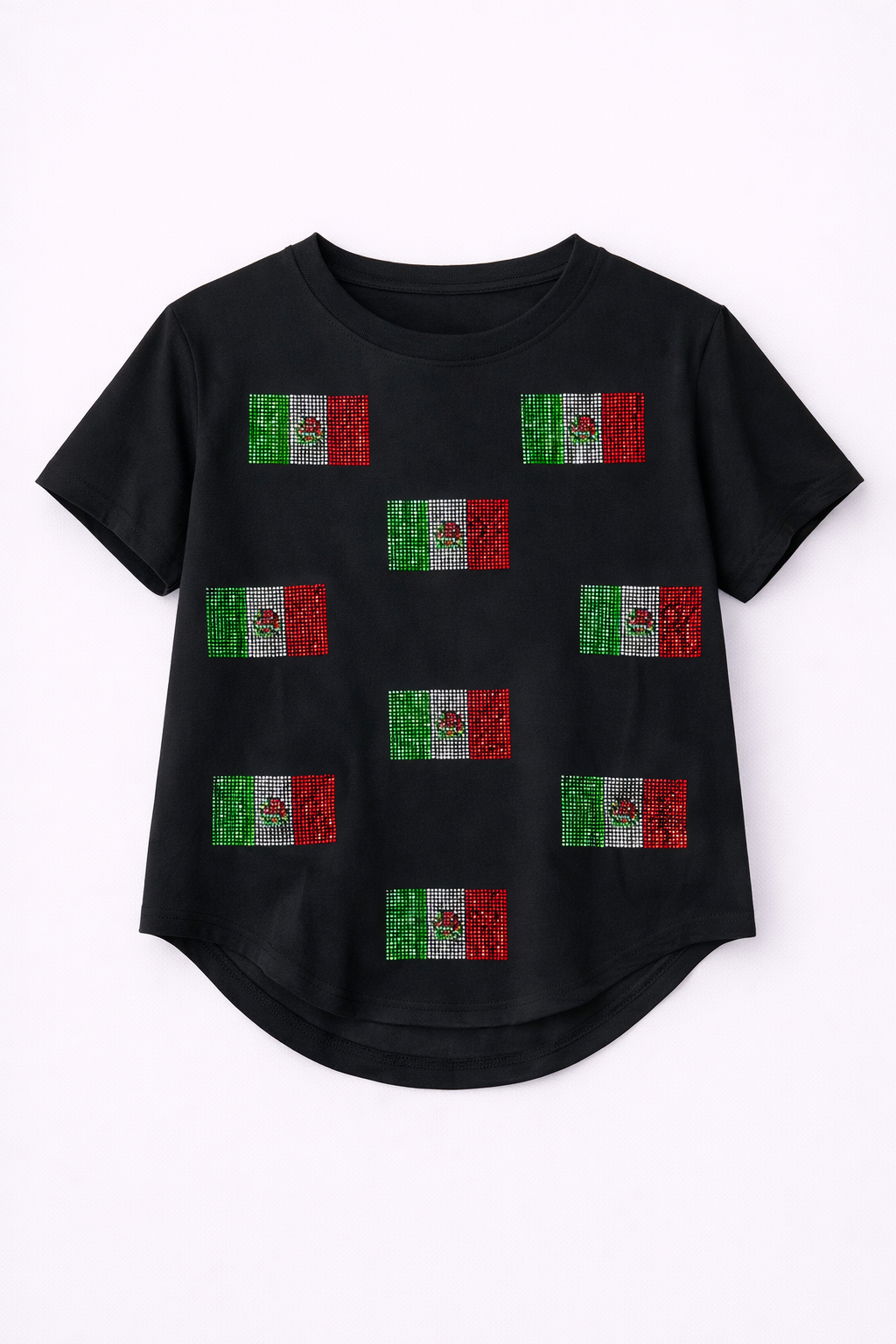Camiseta con detalle brillo bandera México