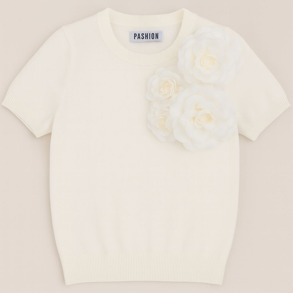 T-Shirt con Flores 3D “Elegancia Minimalista”