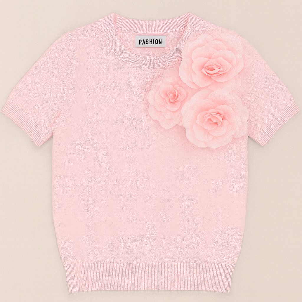 T-Shirt con Flores 3D “Elegancia Minimalista”