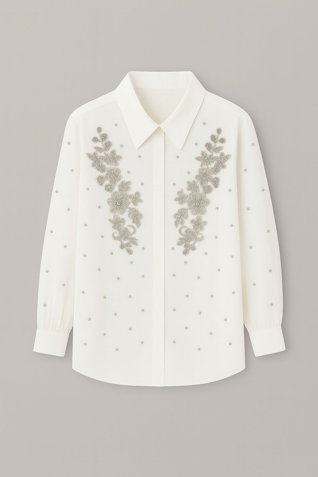 Camisa Bordada con Pedrería Floral