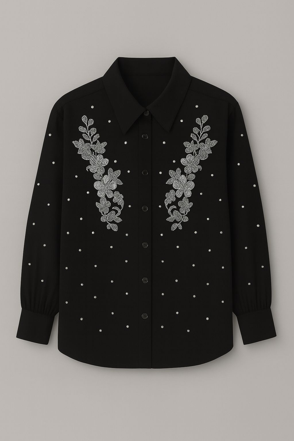 Camisa Bordada con Pedrería Floral