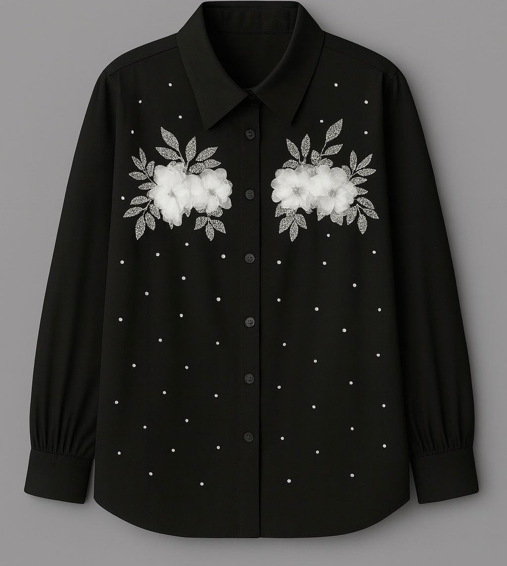 Camisa con bordado floral y pedrería