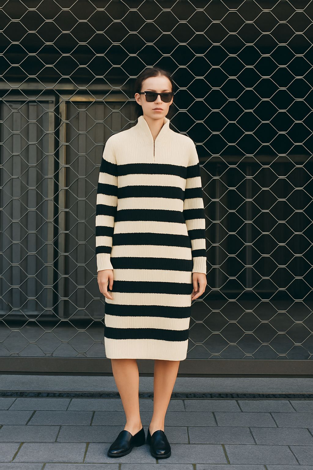 Vestido de Punto a Rayas con Cremallera