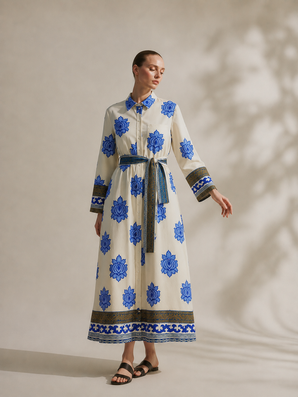 Vestido Camisero Largo Print Ornamental