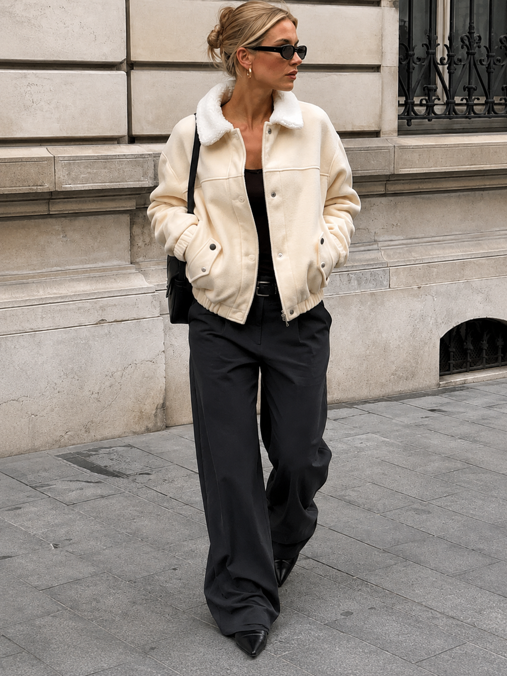 Chaqueta Bomber con Cuello de Borreguito