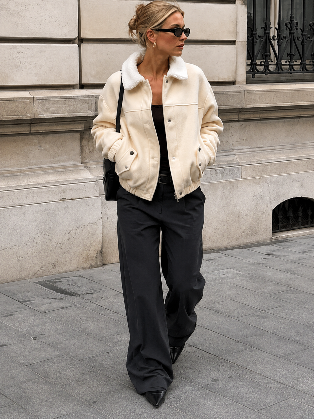 Chaqueta Bomber con Cuello de Borreguito
