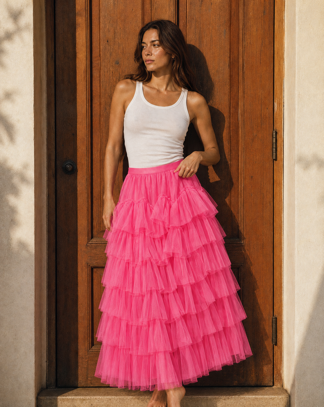 Falda Maxi de Tul con Volantes