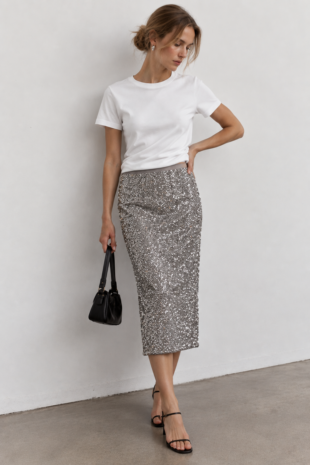 Falda midi Stella brillante de lentejuelas