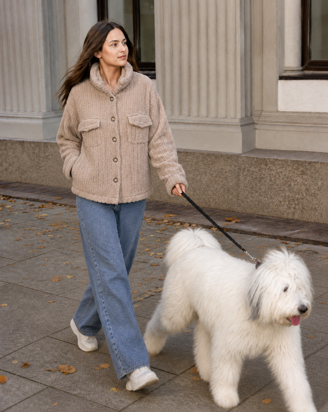 Chaqueta Teddy Texturizada con Bolsillos