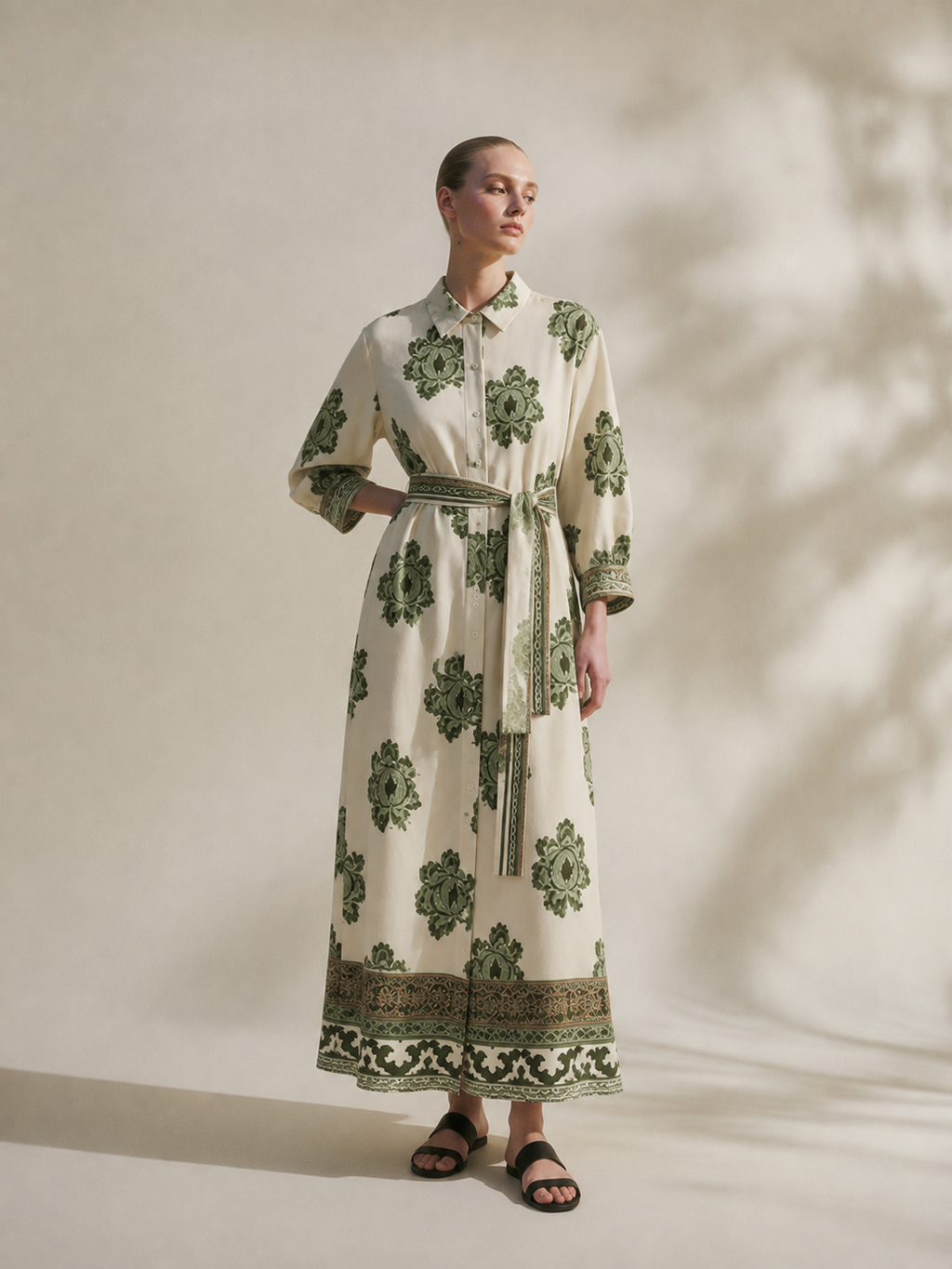 Vestido Camisero Largo Print Ornamental