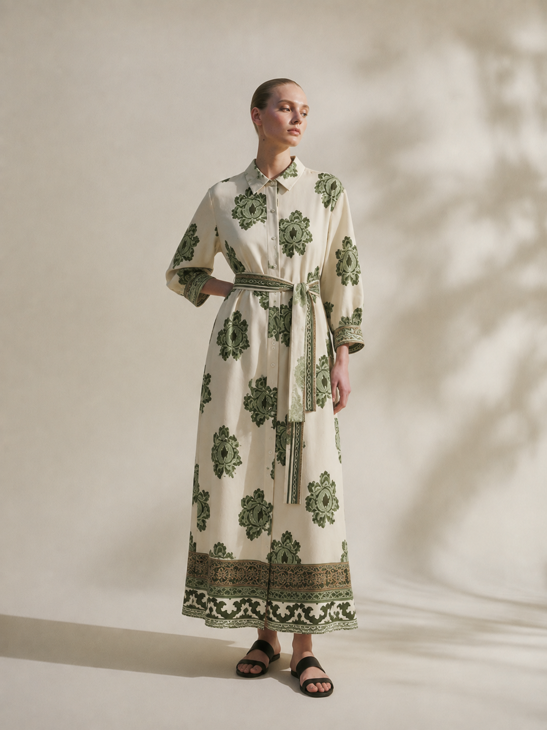 Vestido Camisero Largo Print Ornamental
