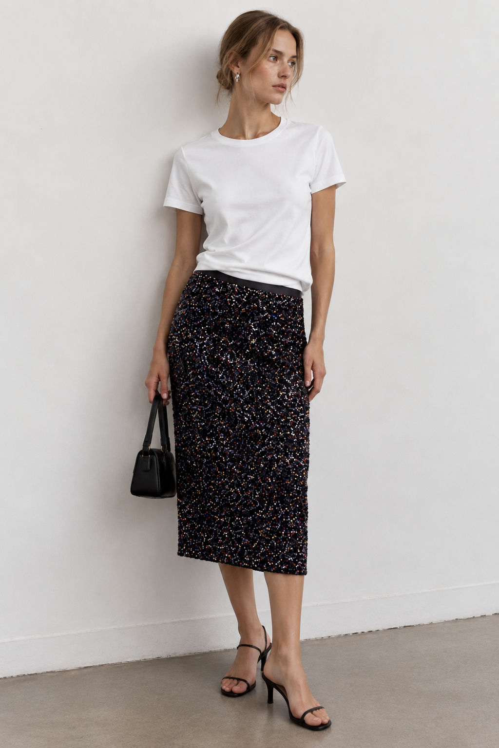 Falda midi Stella brillante de lentejuelas