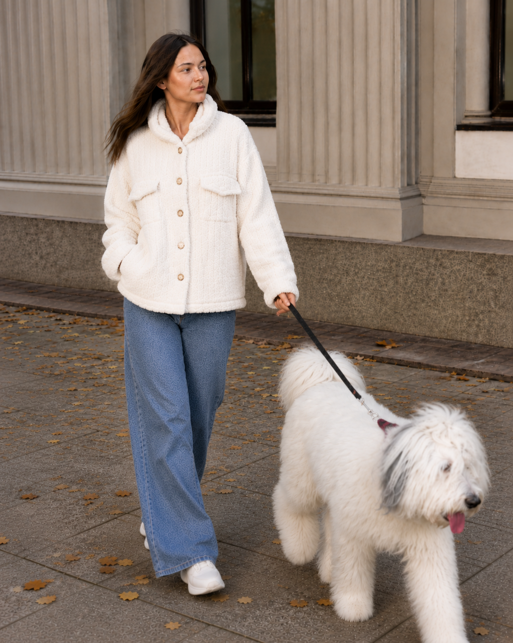 Chaqueta Teddy Texturizada con Bolsillos