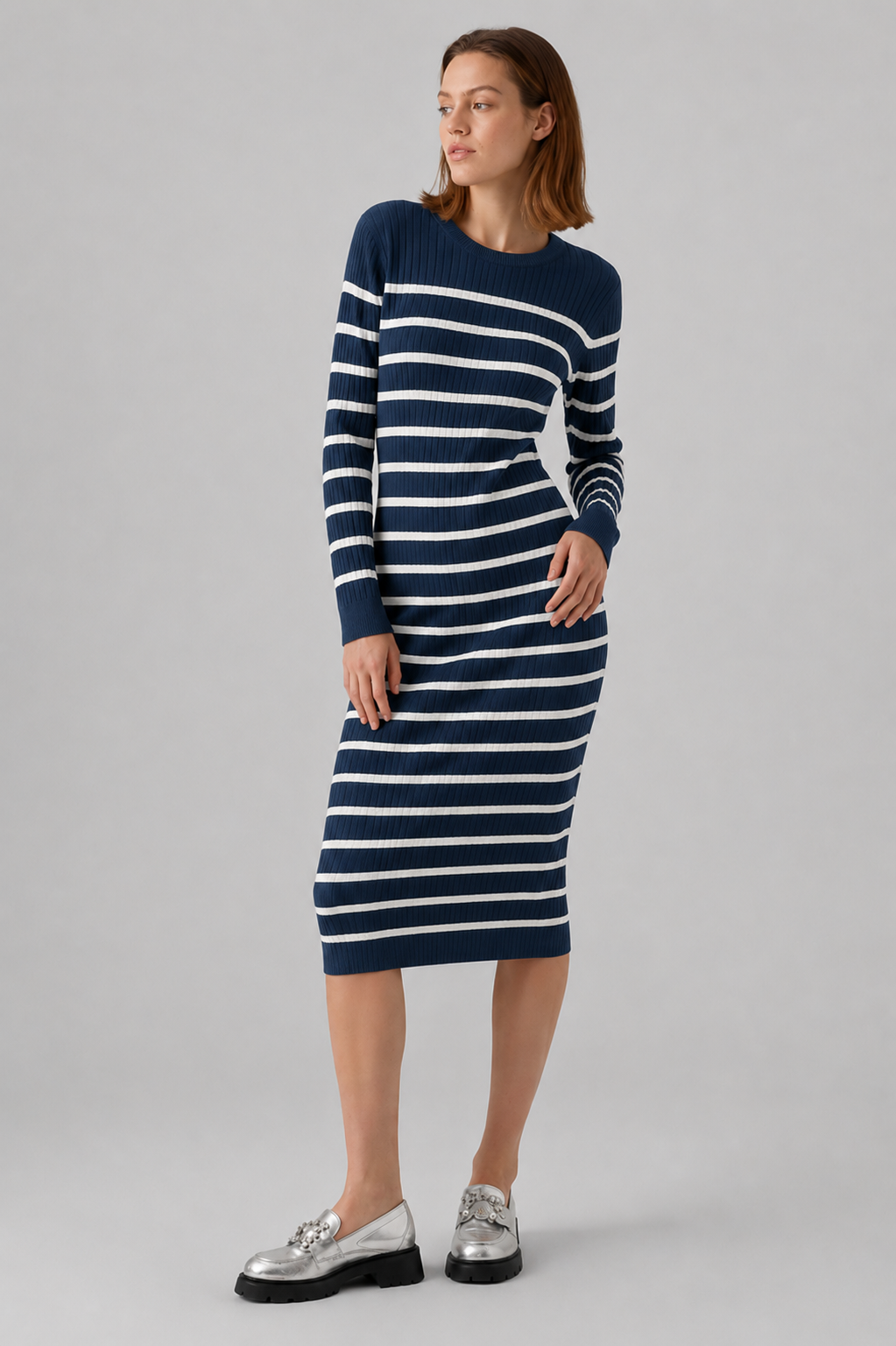 Vestido de canalé con rayas marineras