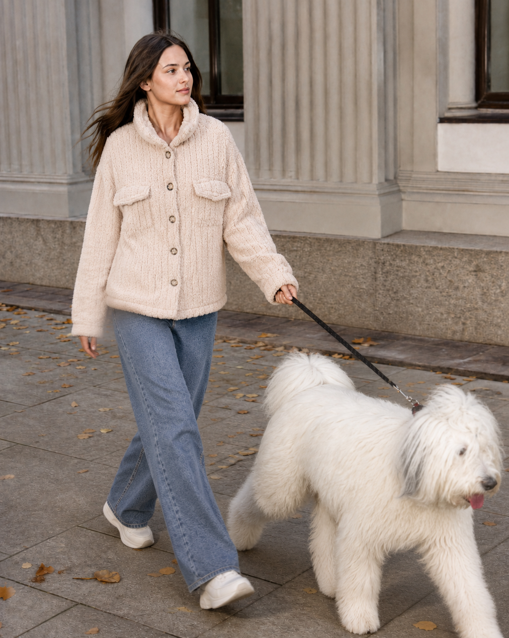 Chaqueta Teddy Texturizada con Bolsillos