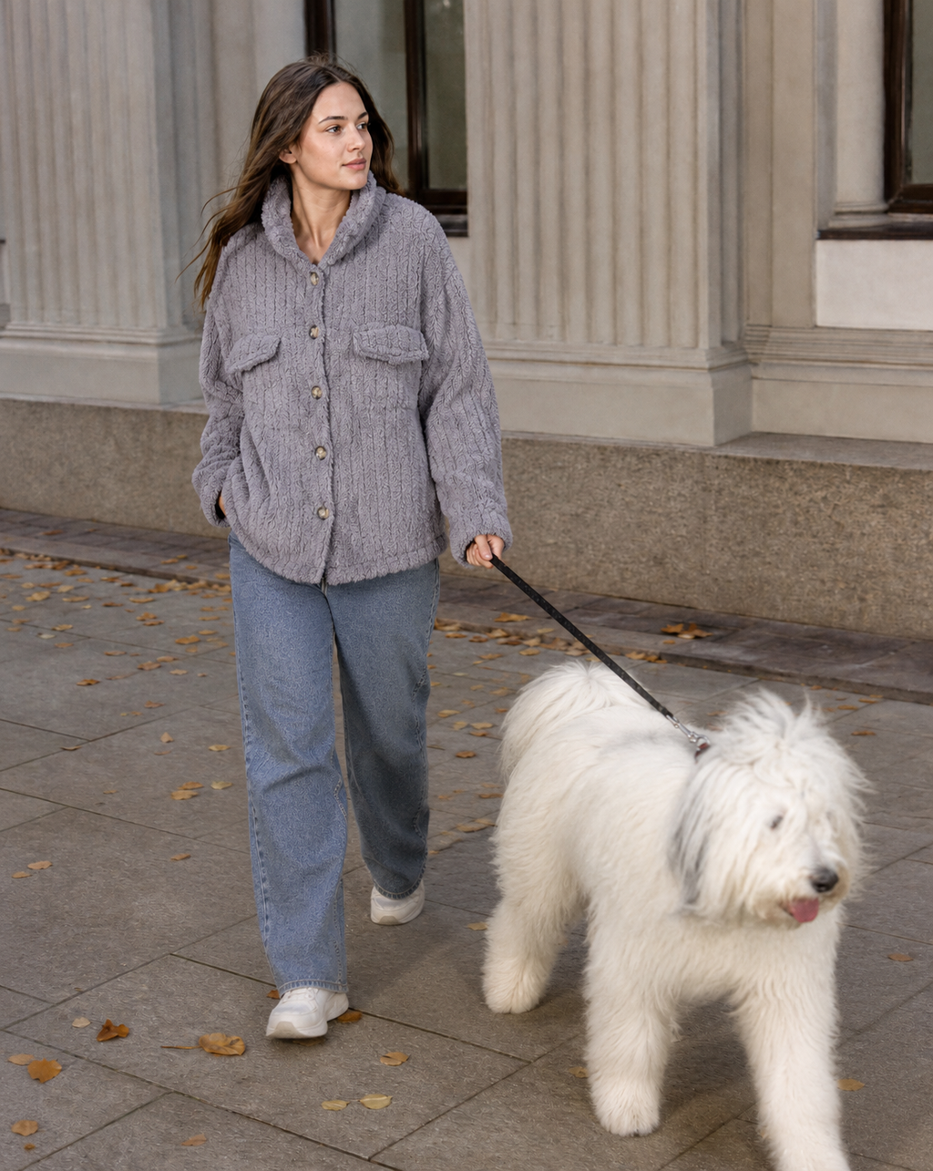 Chaqueta Teddy Texturizada con Bolsillos