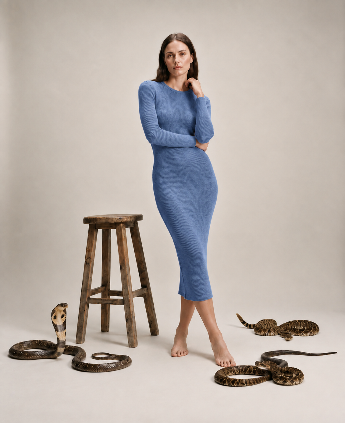 Vestido midi de punto canalé “Aura Essential”