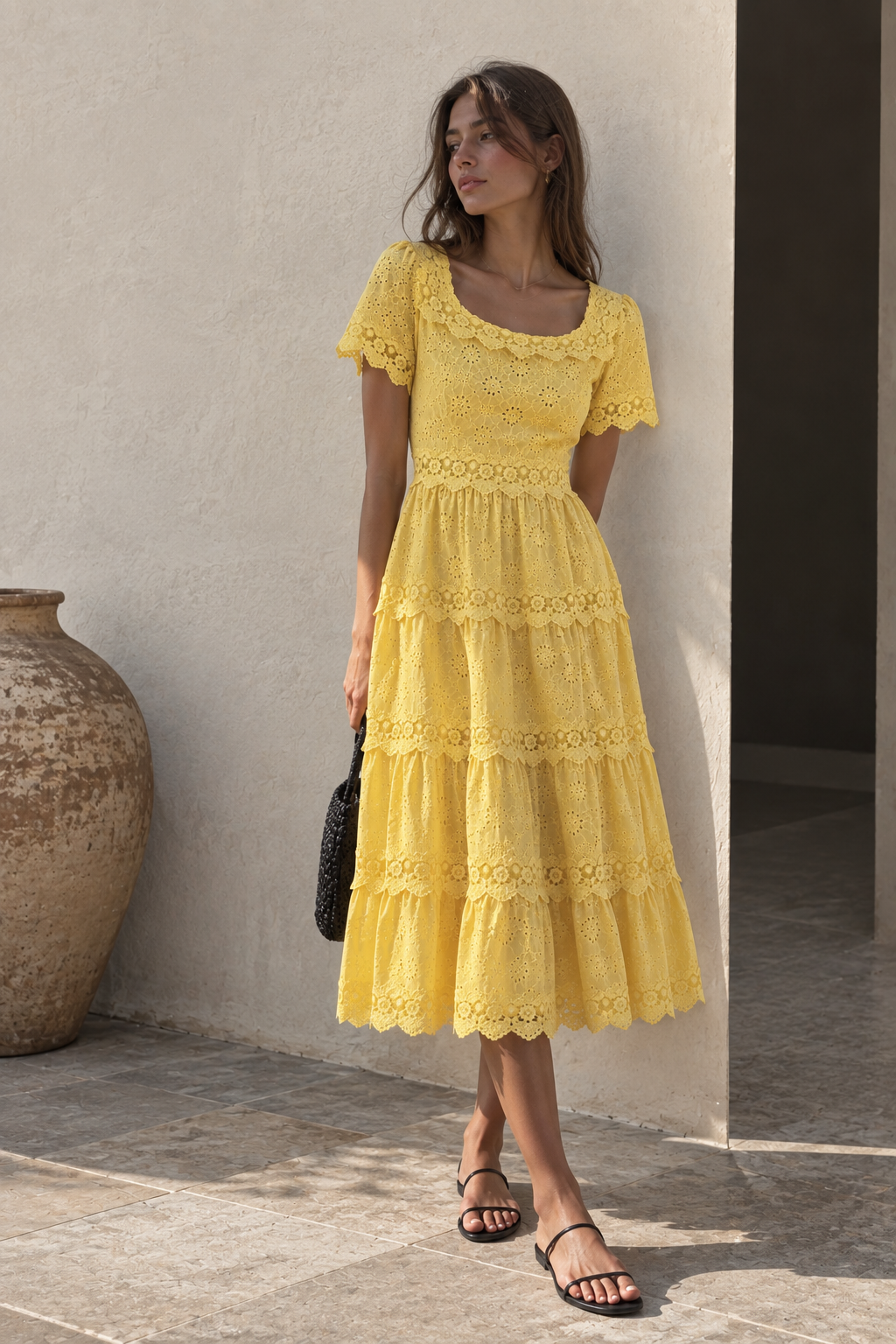 Vestido Midi Aurora De Encaje Bordado