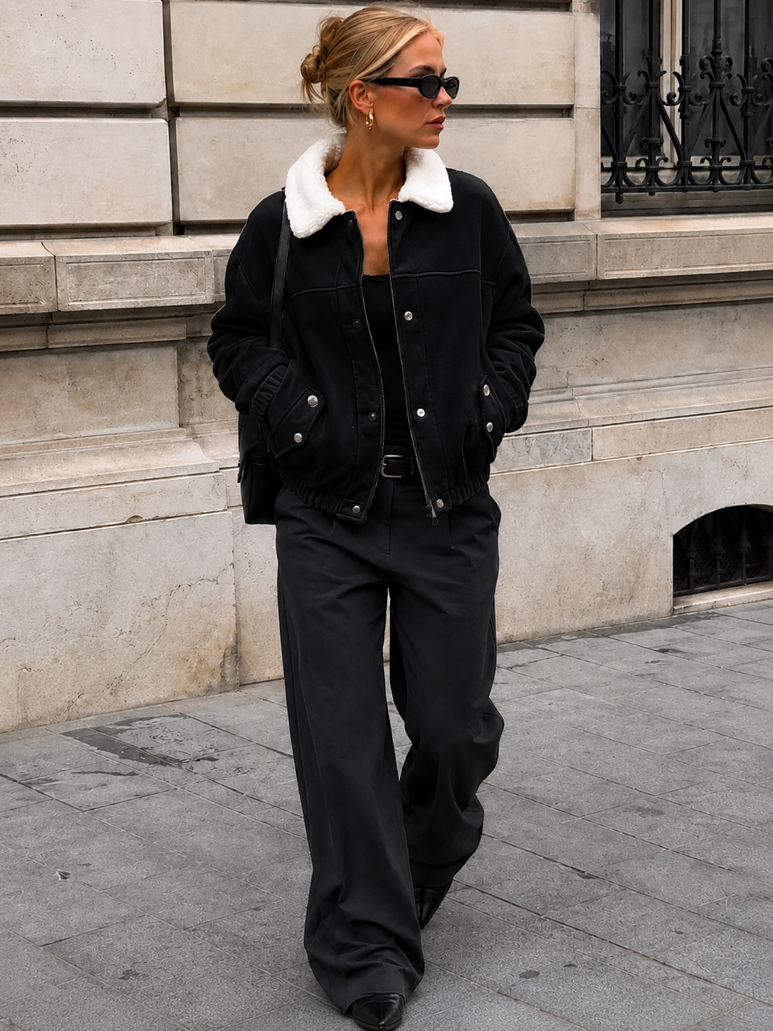 Chaqueta Bomber con Cuello de Borreguito