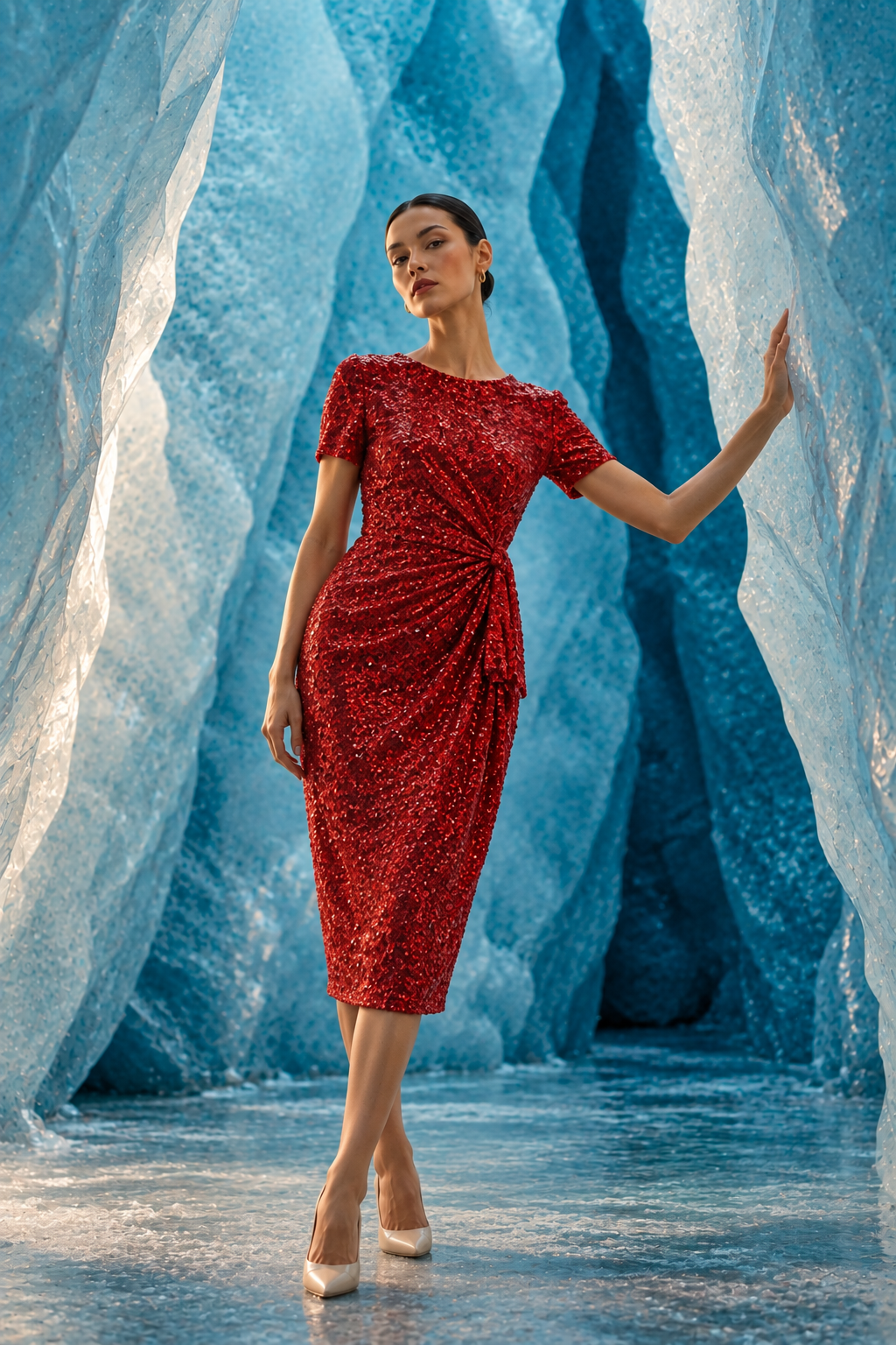 Vestido midi Aurora de lentejuelas con drapeado