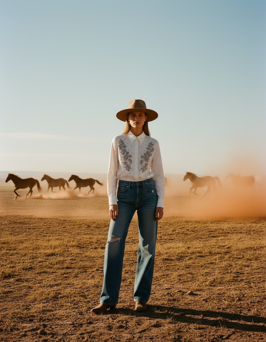 Camisa Bordada con Pedrería Floral