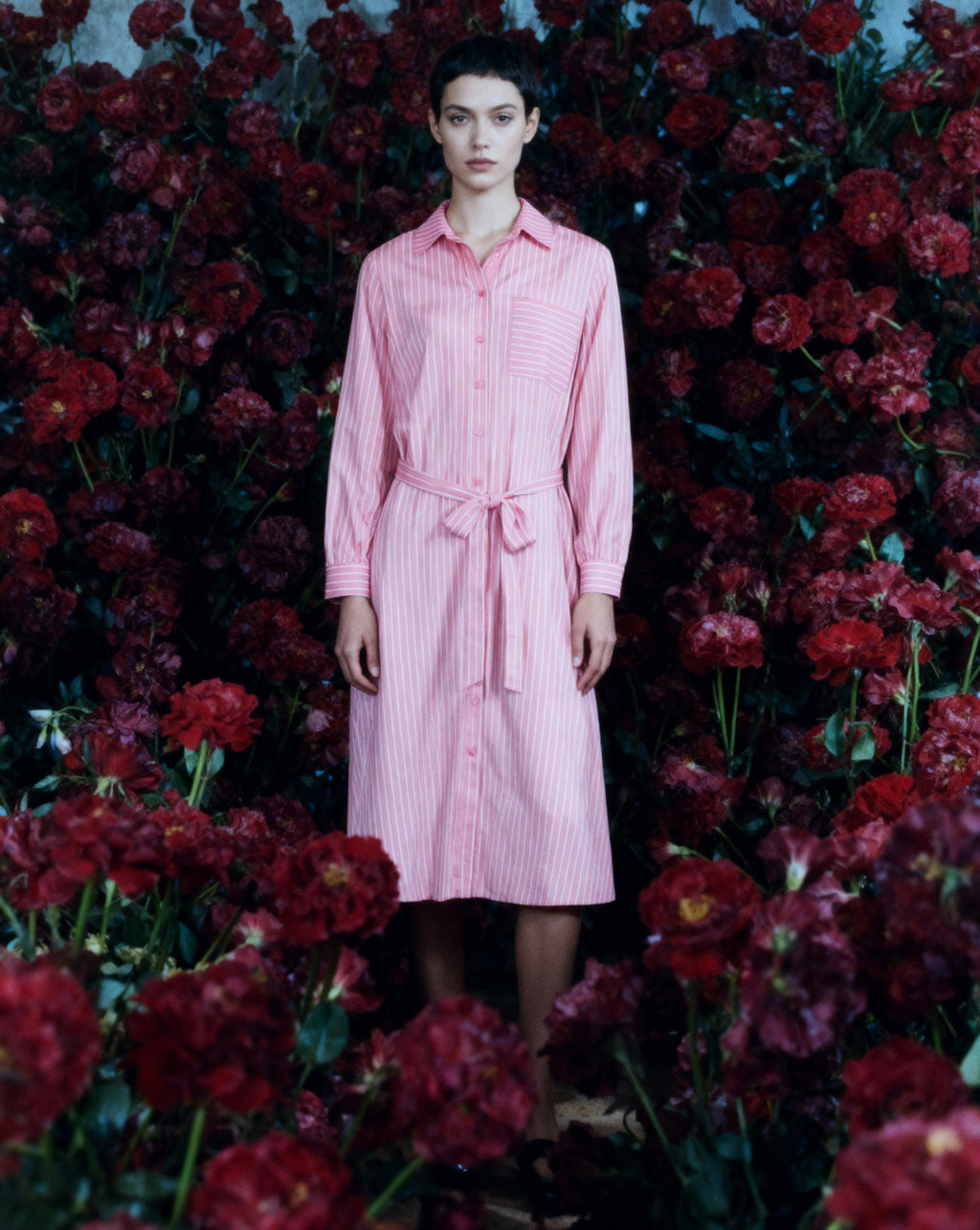 Vestido camisero largo a rayas