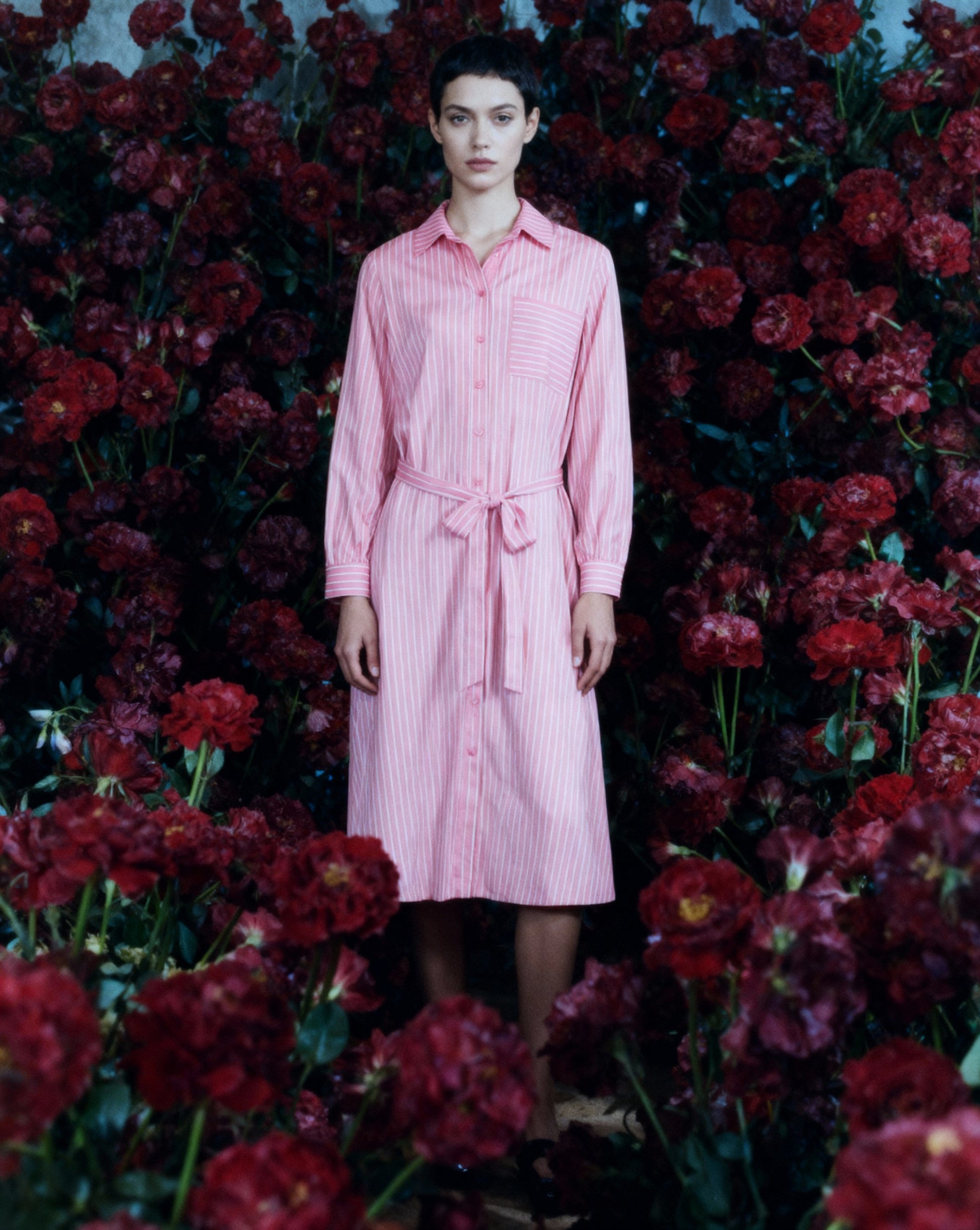 Vestido camisero largo a rayas