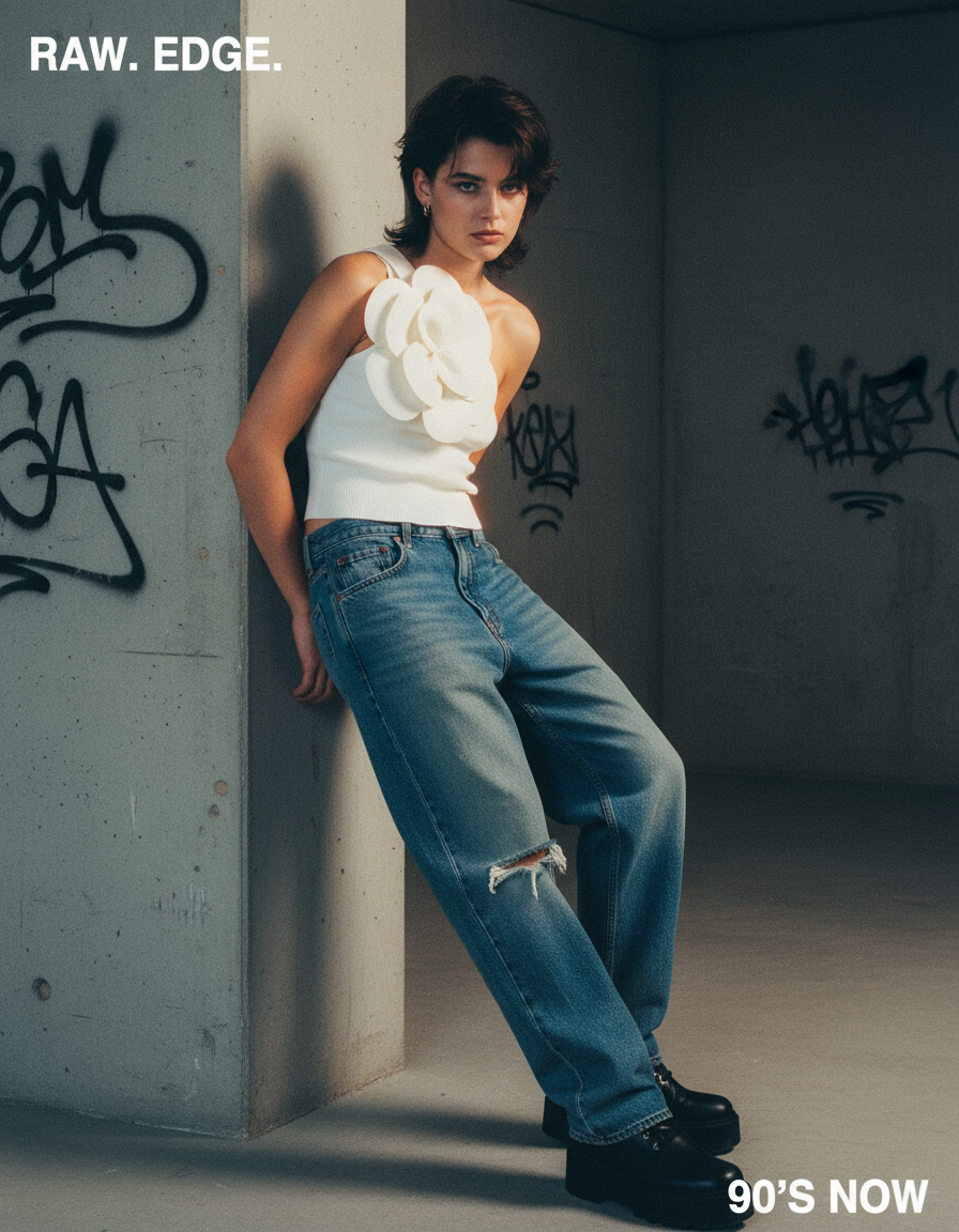 Top de punto con flores 3D y corte oversize