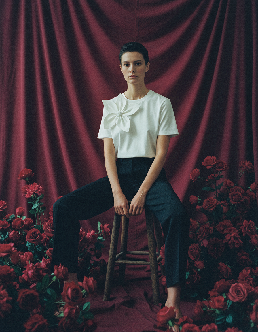 Camiseta holgada con aplique de flor