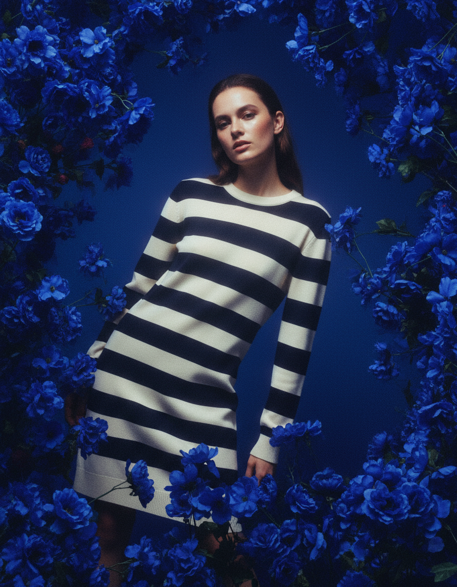 Vestido de punto a rayas largas